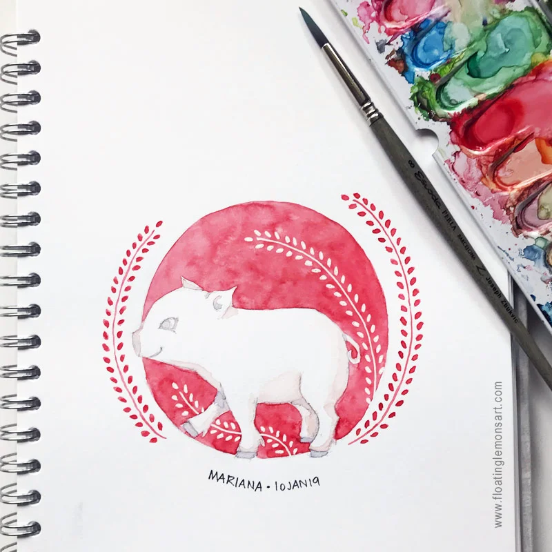 Piglet in Circle (perfect for this Chinese New Year 2019!) by Mariana : Floating Lemons Art