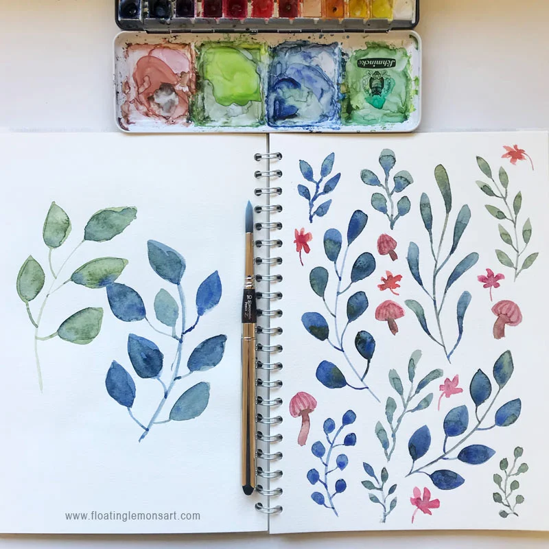 Leaves and Mushrooms by Mariana : www.floatinglemonsart.com