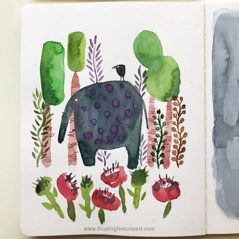 Elephant Doodle by Floating Lemons Art