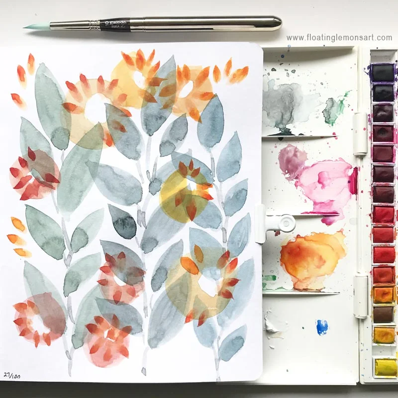Grey Orange Florals by Floating Lemons Art