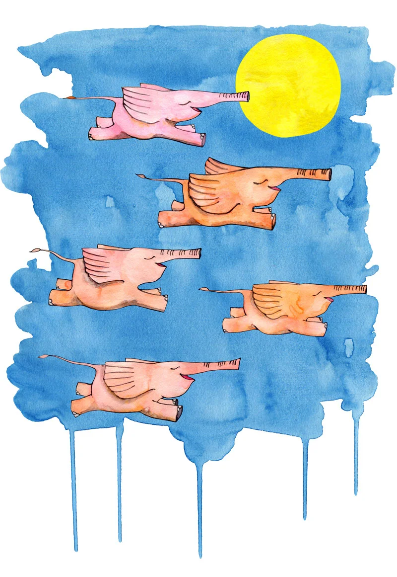 Flying Elephants by Mariana: Floating Lemons Art