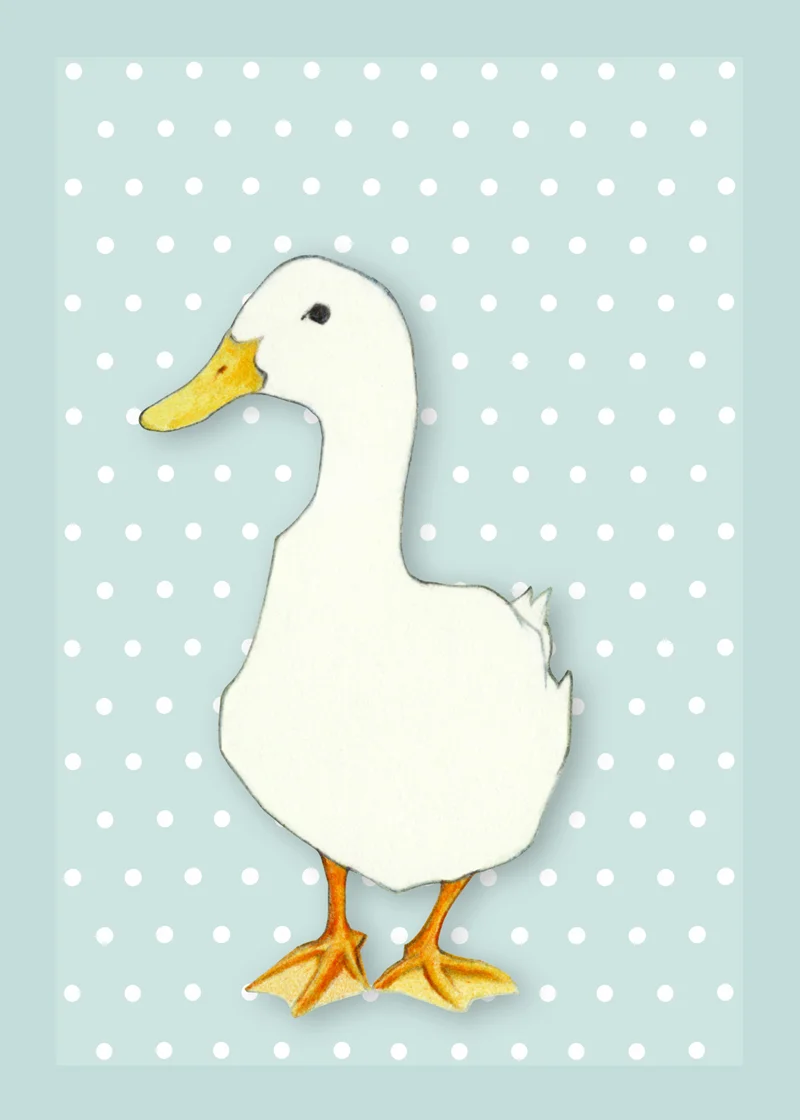 White Duck on Blue by Mariana: Floating Lemons Art
