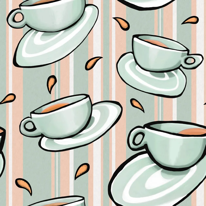 Cups Medley Green by Floating Lemons Art