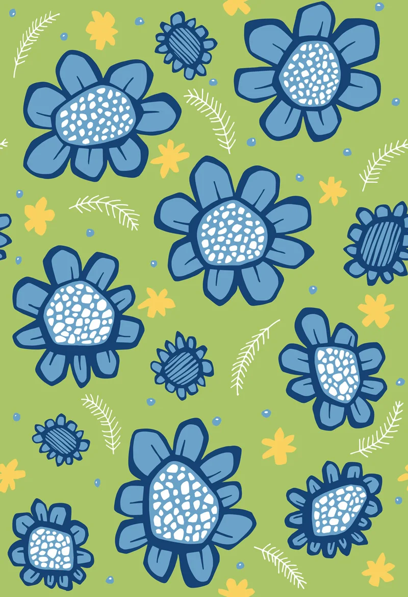 Pop Flowers Blue by Floating Lemons Art