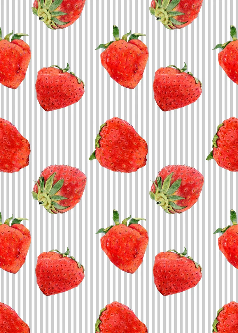 Strawberries on Grey Stripes by Floating Lemons Art