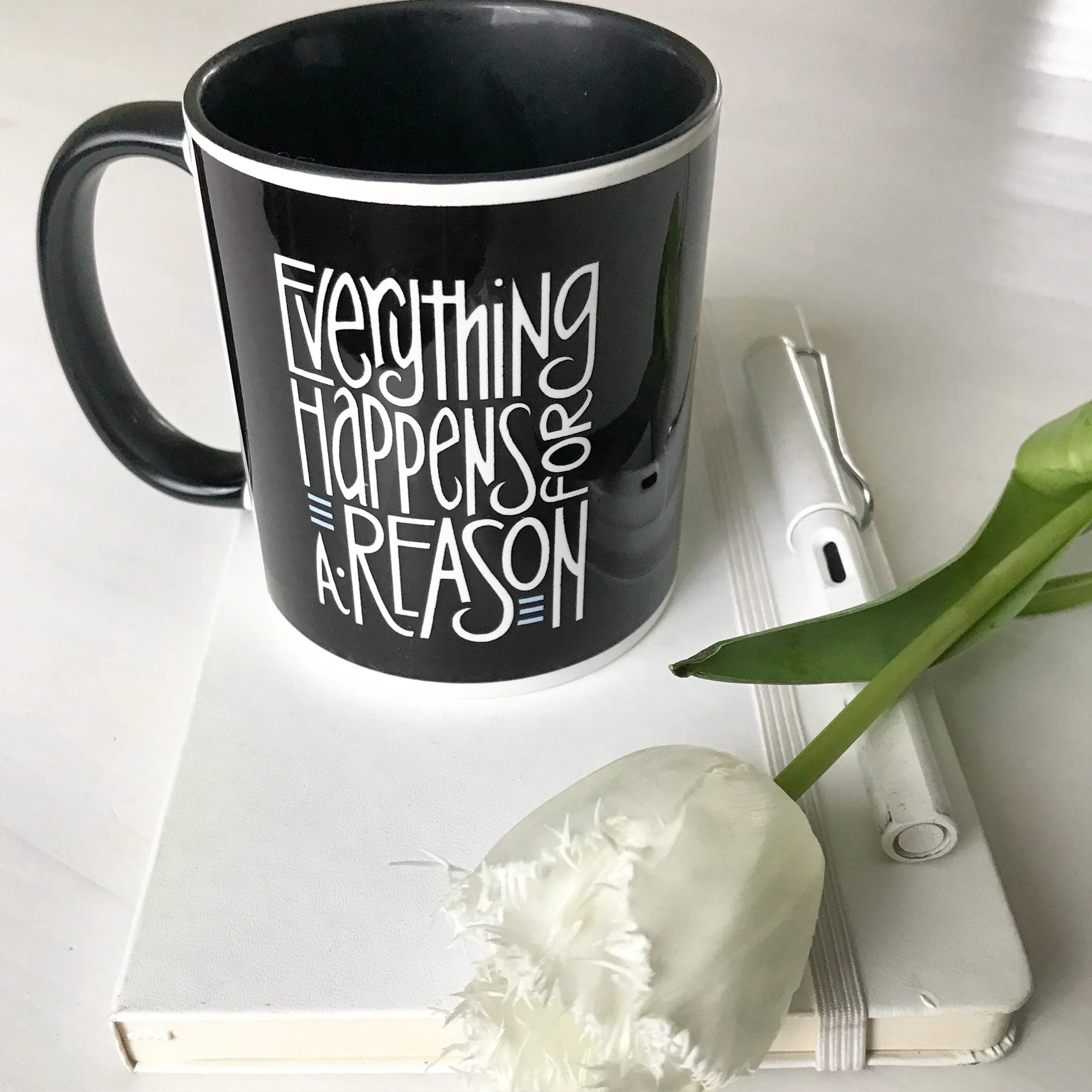 Everything Happens black mug by Floating Lemons Art : USA and UK