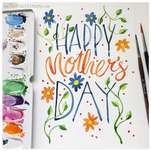 Mother’s Day Blue Orange Flowers by Floating Lemons Art