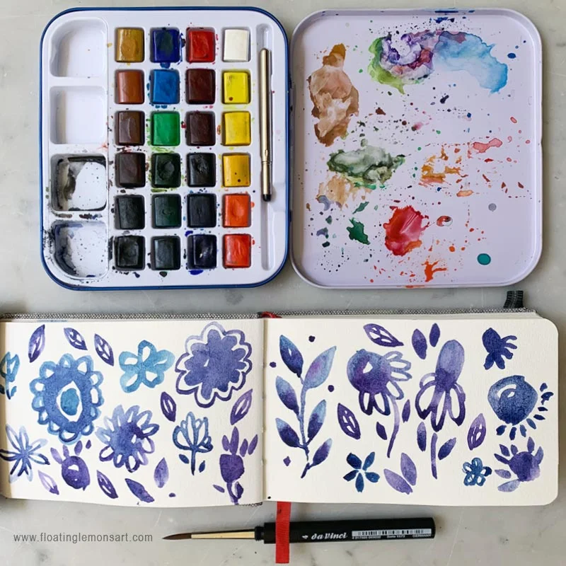 Blue Flower Doodles by Mariana: Floating Lemons Art