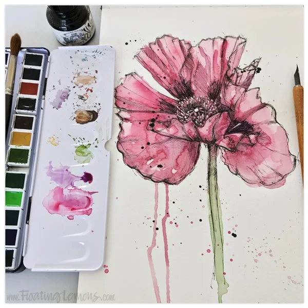 Inky Poppy by Mariana: Floating Lemons Art