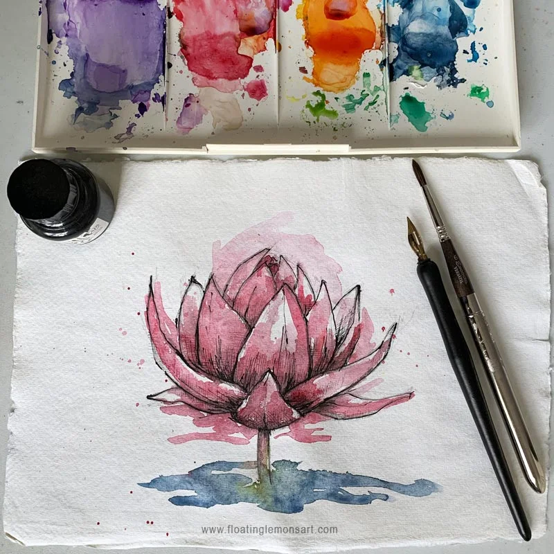 Inky Lotus by Mariana: Floating Lemons Art