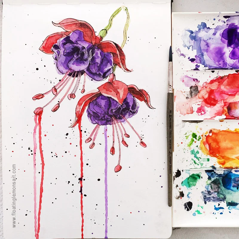 Inky Fuschias by Mariana: Floating Lemons Art