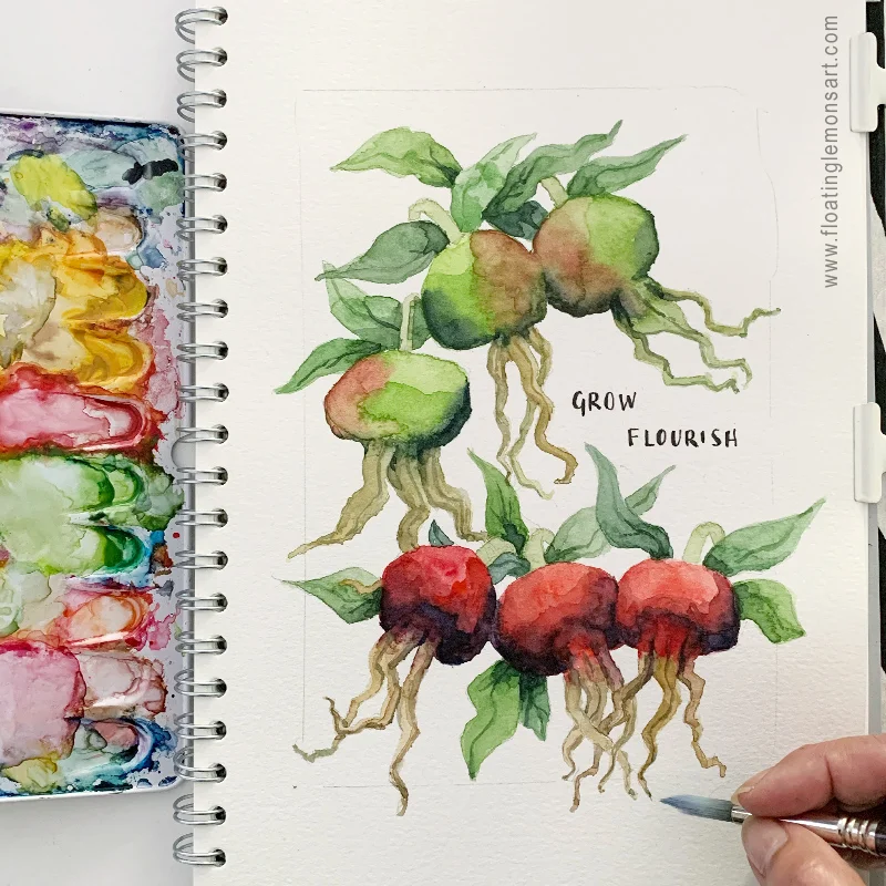 Rose Hip Sketch by Mariana: Floating Lemons Art
