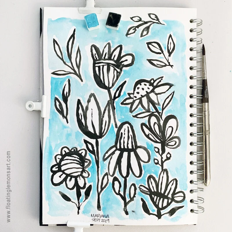 Simple Black Flower Doodles by MarianaBlack: floatinglemonsart.com