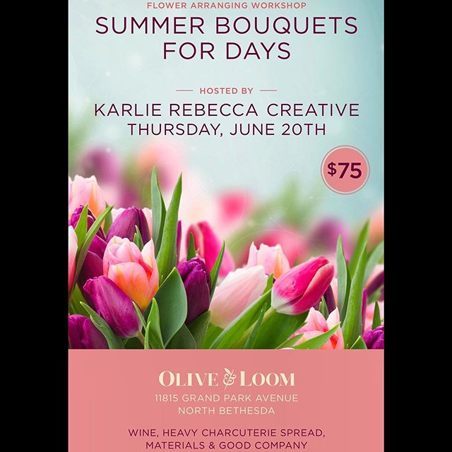 Wish you were a bouquet styling pro? Well then grab your friends and come on over to @oliveandloom on June 20th for KR Creative&rsquo;s first summer Flower Arranging Workshop! We&rsquo;ll set you up with all of the basics so you too can whip up gorge