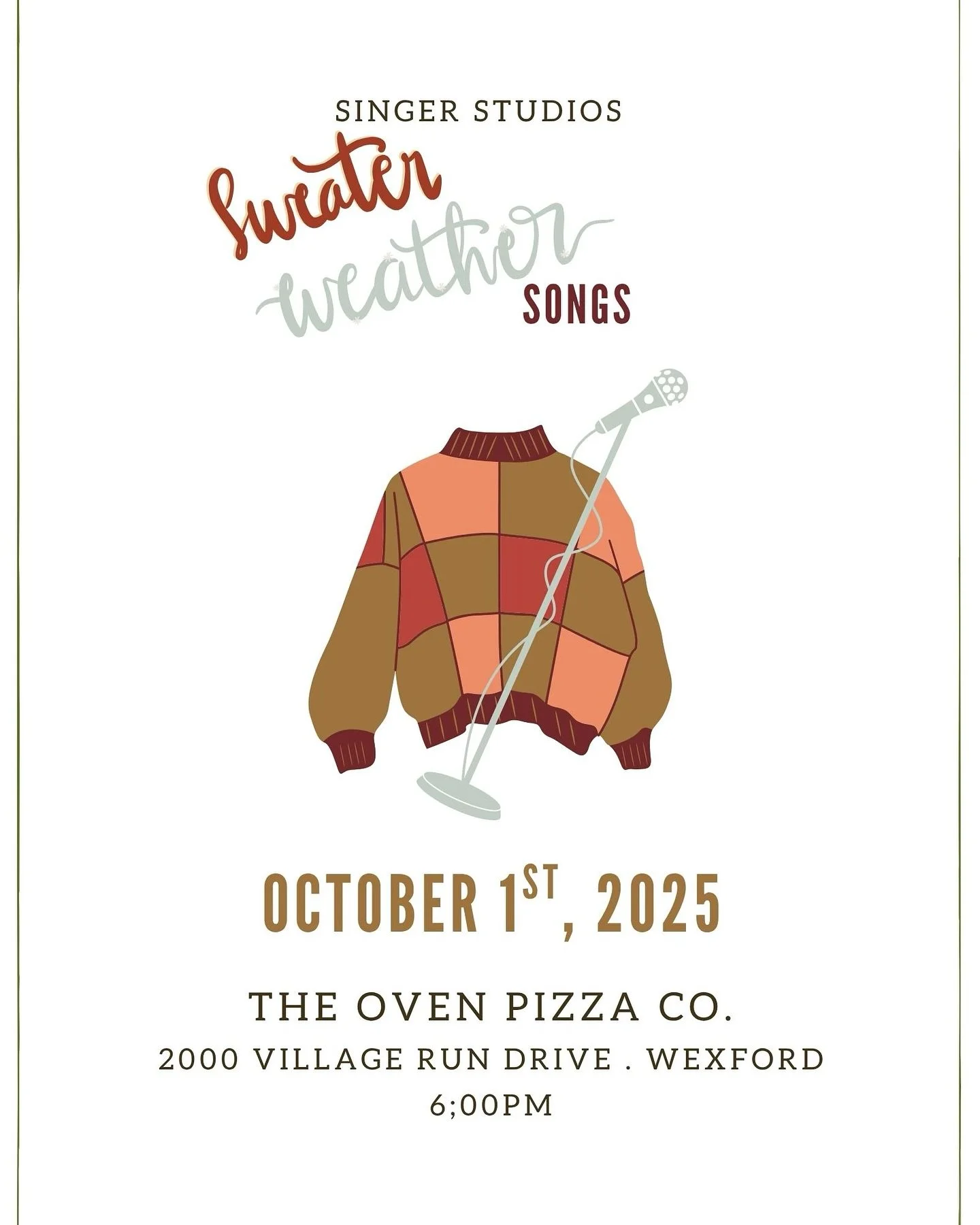 Celebrate the start of everyone&rsquo;s favorite month of the year with some apple butter pizza and live music on the patio!

SWEATER WEATHER SZN!!!!!!