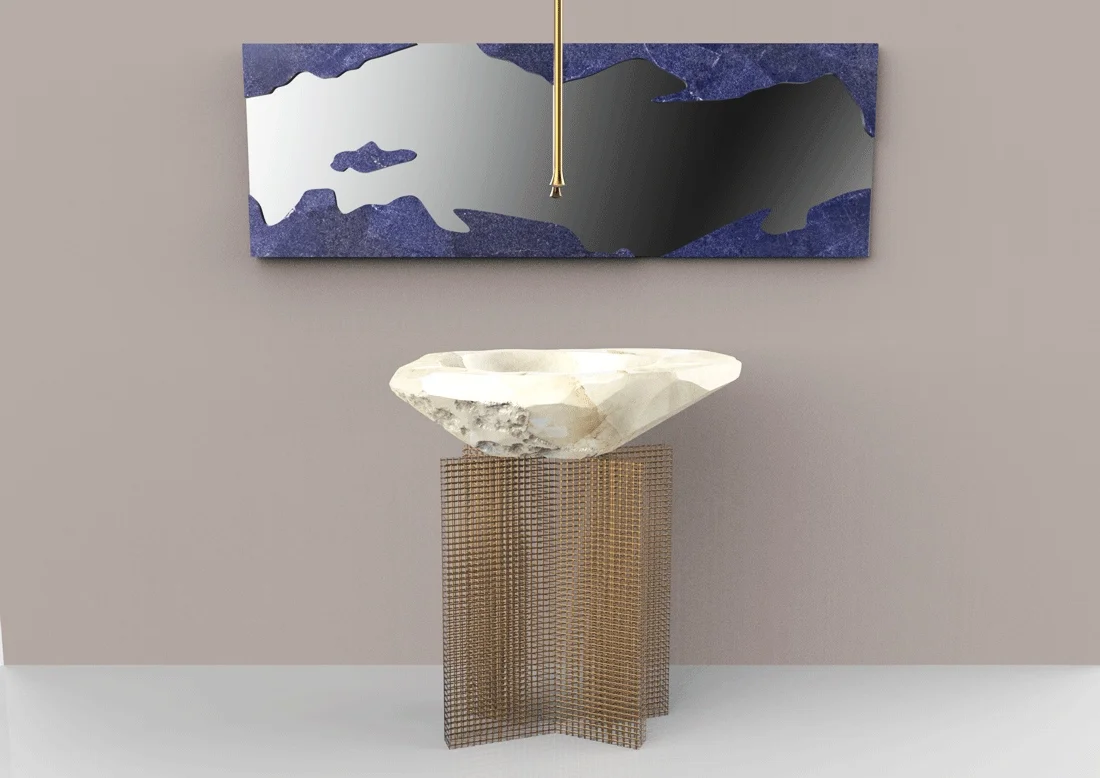 MIRRORED SKYLINE, rock crystal and lapis- baldi home jewels, salone del mobile 2019, milano