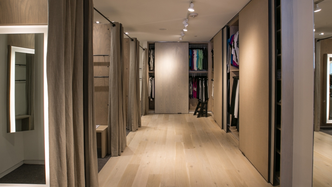 Fitting rooms in Eileen Fisher's remodel retail store
