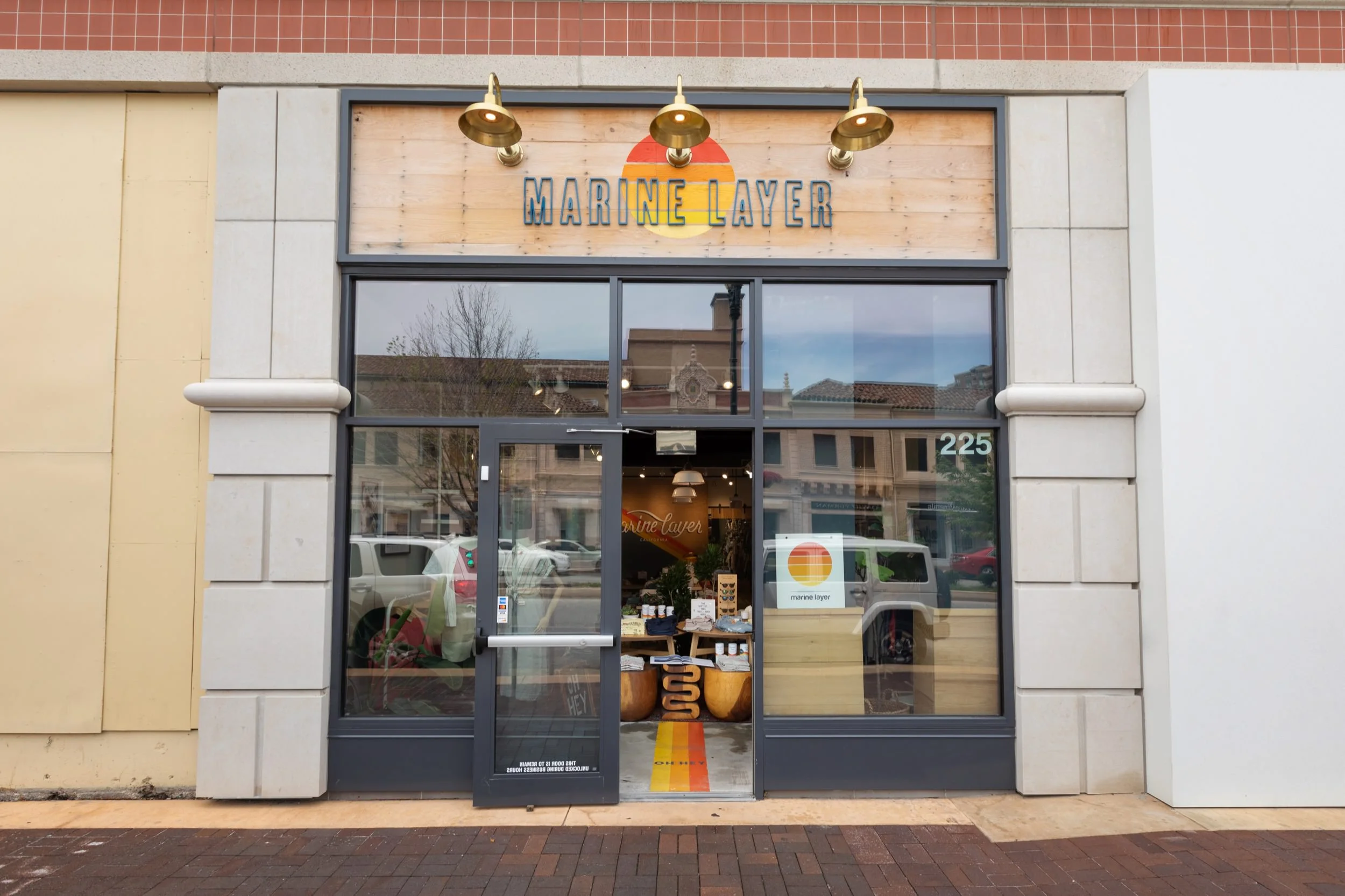 Exterior facade at Marine Layer’s Country Club Plaza store