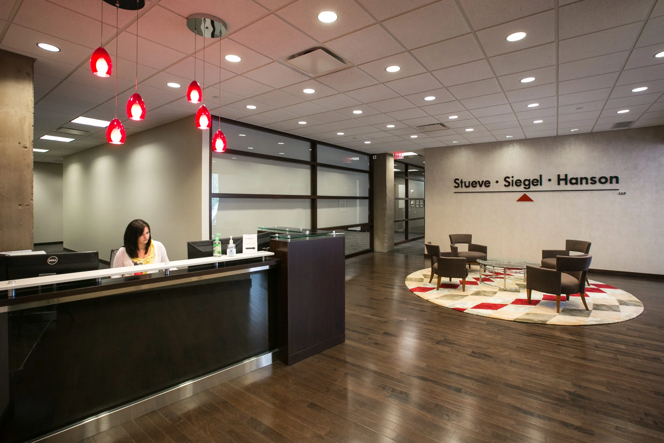 Stueve Siegel Hanson’s remodeled lobby at their Country Club Plaza office.