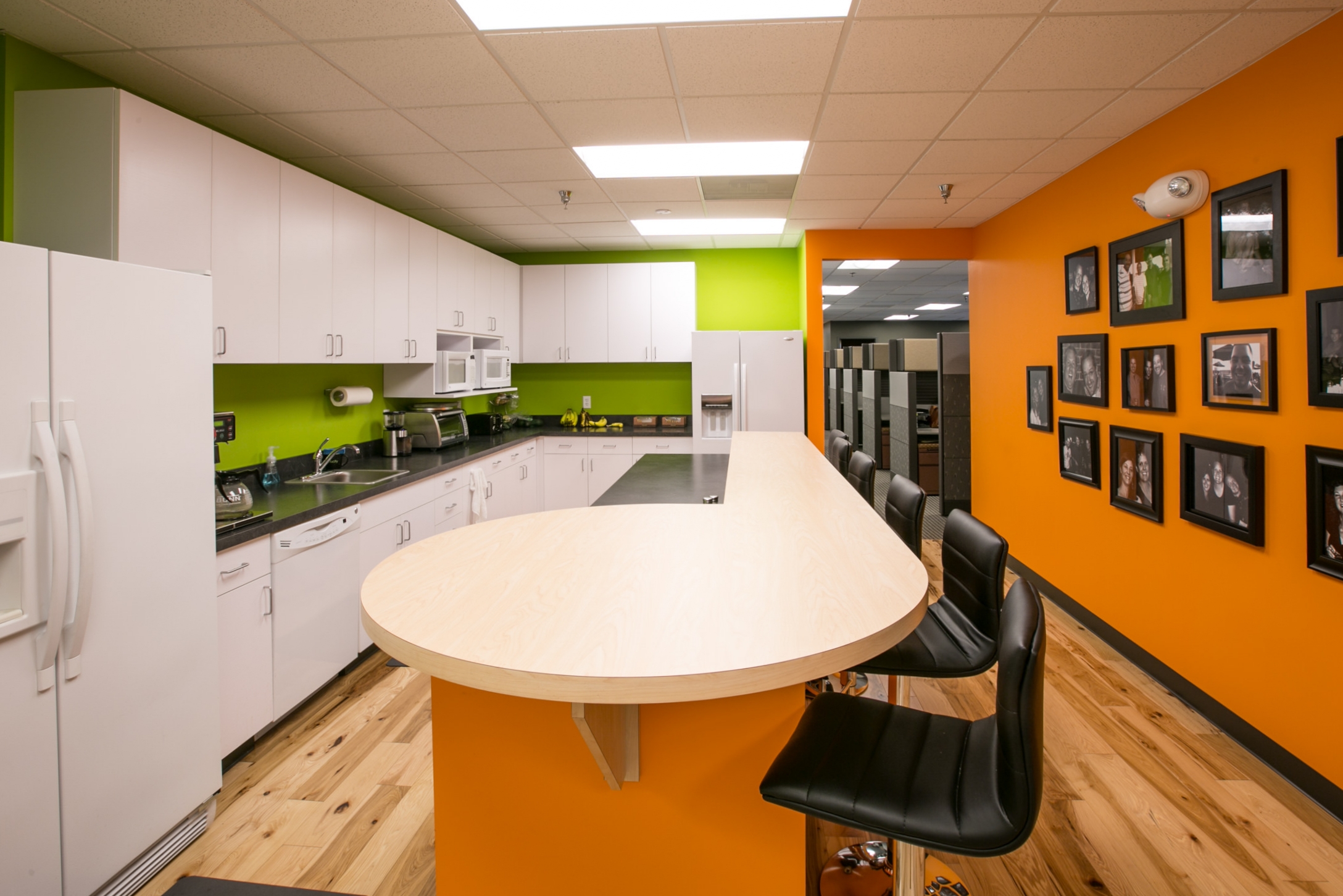 Lucity's new break room in their remodeled office space