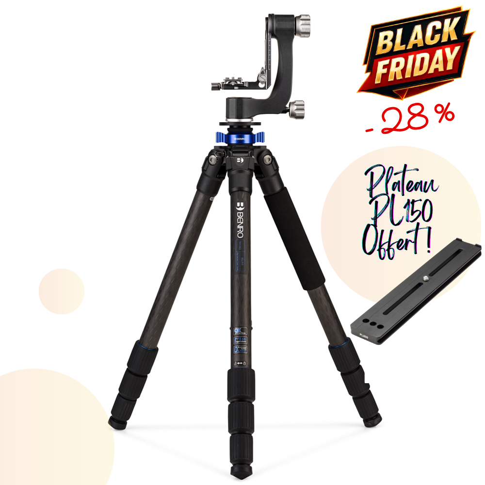 BENRO Kit TMA38CLGH2N -28% AVEC PL150 OFFERT ! Trépied MACH 3 Carbone avec Colonne Série 3 4 Sections avec Tête Pendulaire BENRO GH2N 3,25 Kg Capacité 16 Kg + Service Premium 2 ANS