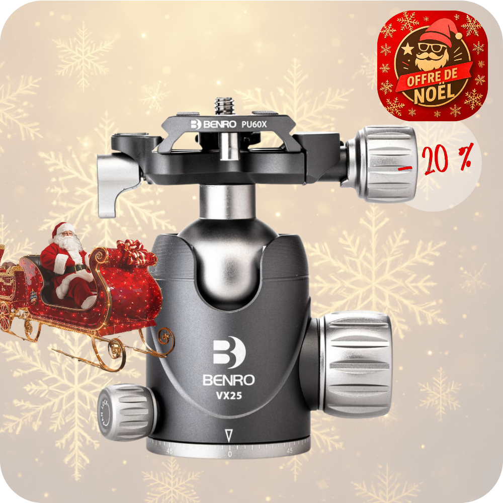 BENRO VX25 -20% ! Tête rotule à friction double mode panoramique + Plateau PU60X - Capacité 25 Kg / Poids 340 g !