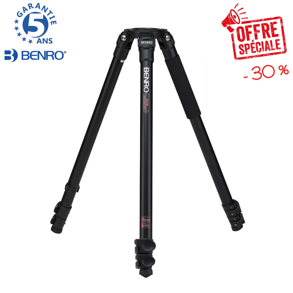 BENRO A373F -30% ! Trépied Vidéo Aluminium Sans Colonne Base de mise à niveau 2,4 Kg Capacité 16 Kg + Service Premium 2 ANS
