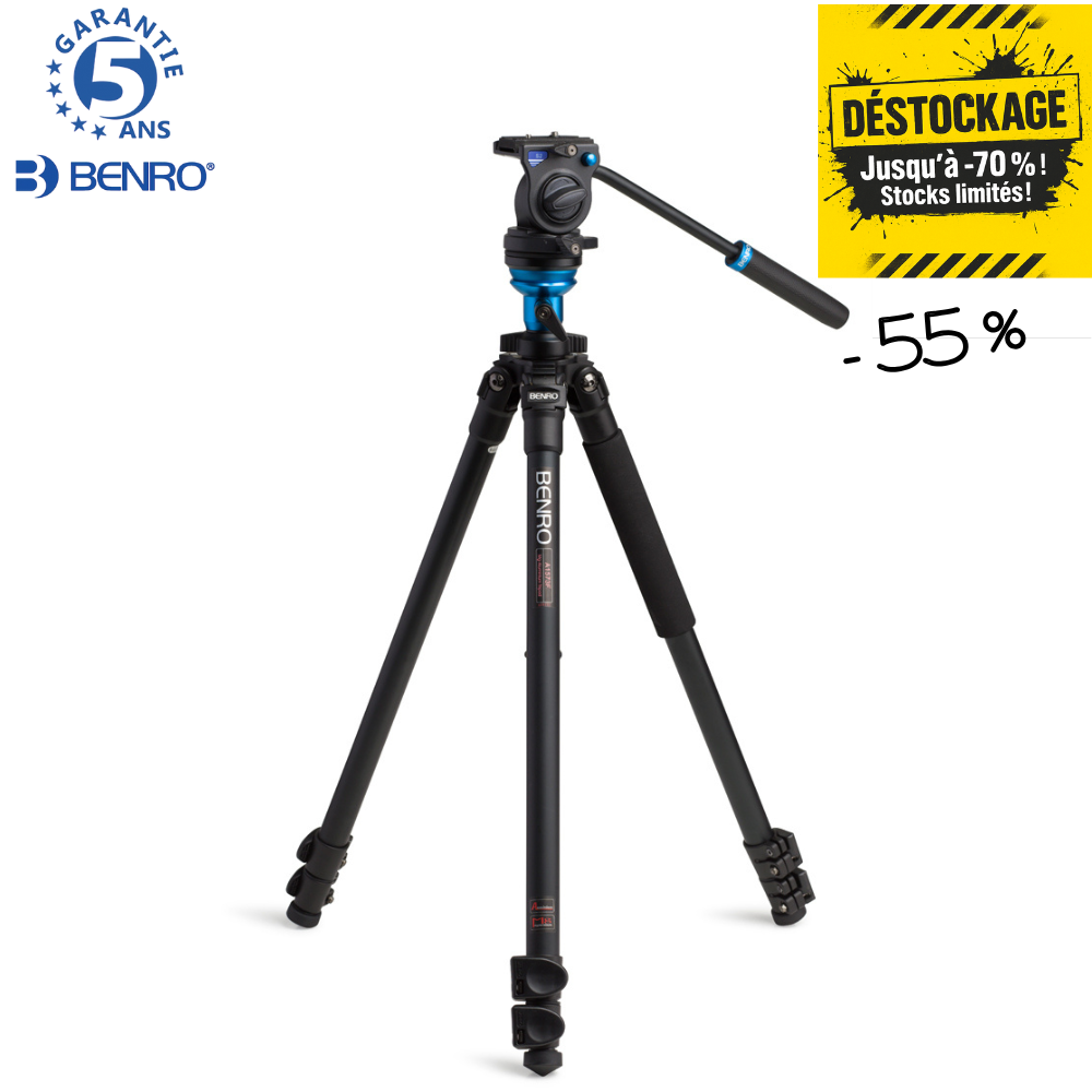 BENRO A1573FS2 -55% ! Kit Trépied Mono Tube Aluminium et Tête Vidéo Fluide S2 Capacité 2 Kg Poids 2 Kg + Service Premium 2 ANS