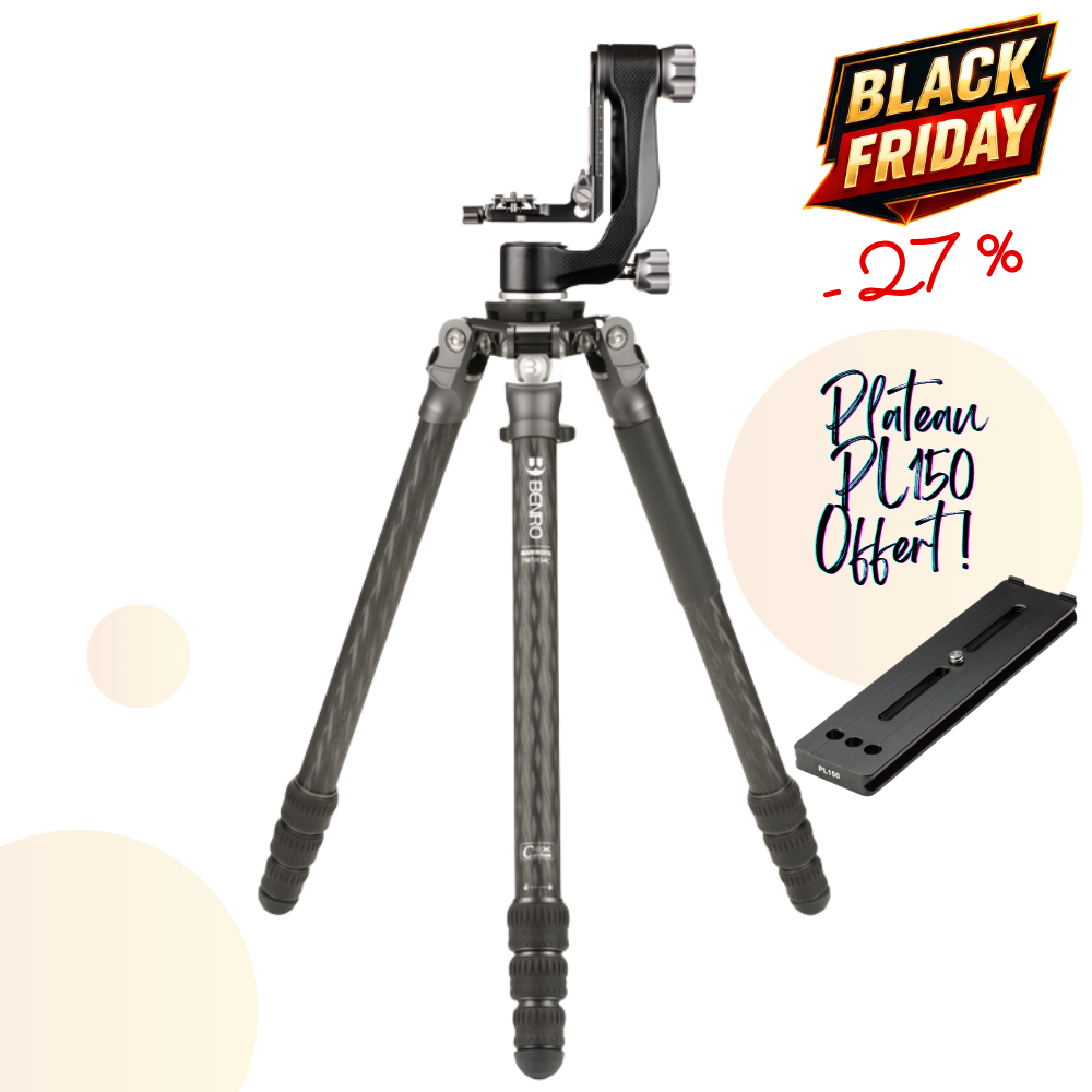 BENRO TMTH34CGH5CMINI -27% AVEC PL150 OFFERT ! Trépied Mammoth Carbone Sans Colonne Série 3 4 sections avec Tête pendulaire GH5CMini 2,95 Kg Capacité 18 Kg 69 cm plié + Service Prémium 2 ans