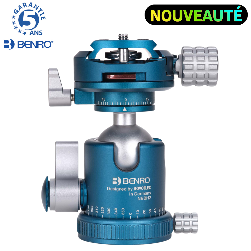 BENRO NBBH2 NOVOFLEX PRO Tête rotule tout métal + Plateau PU56 Arca - Capacité 5 kg / Poids 480 g double panoramique étau amovible