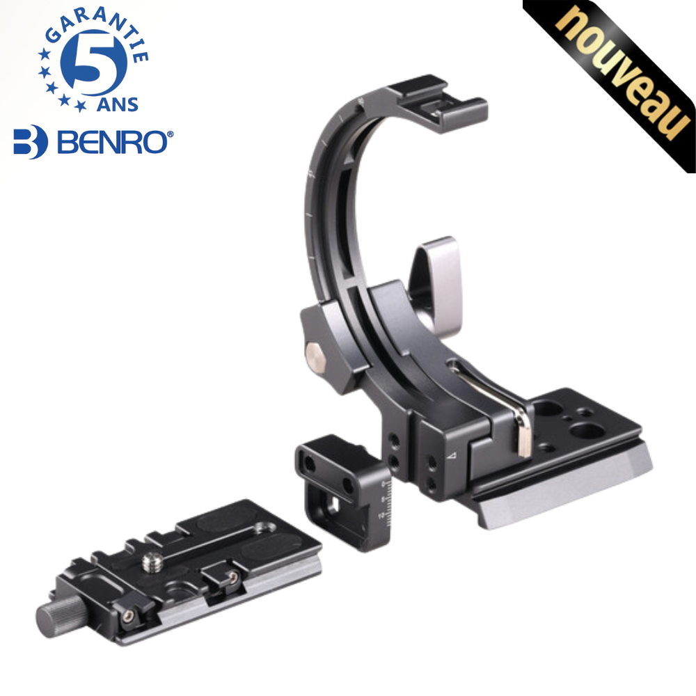 BENRO QRB95DUAL Support d'objectif à rotation rapide mode Paysage/Portrait compatible Arca et 501PL et griffe accessoire