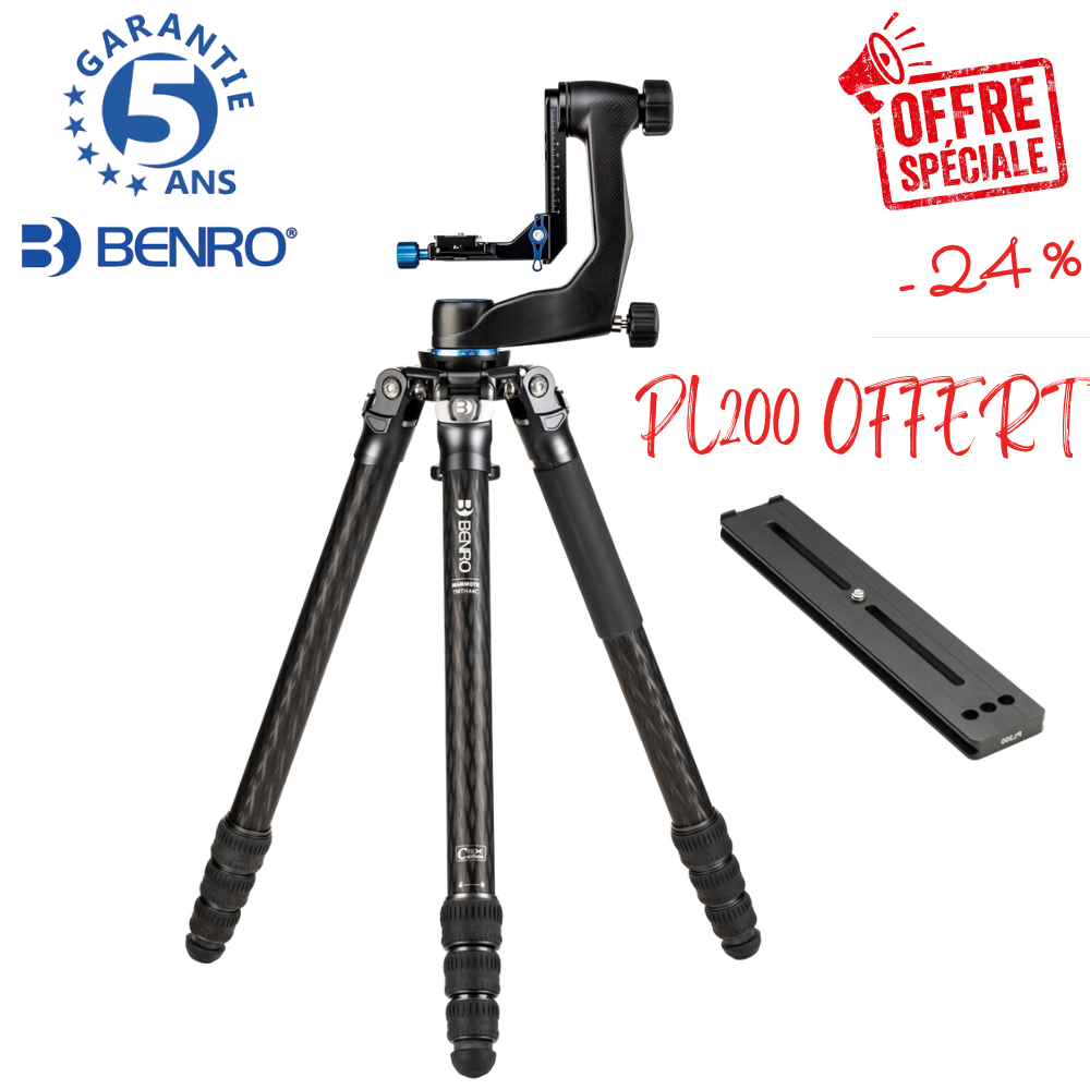 BENRO TMTH44CGH5C -24% AVEC PL200 OFFERT ! Trépied Mammoth Carbone Sans Colonne Série 4 4 sections avec Tête Pendulaire BENRO GH5C 3,35 Kg Capacité 25 Kg 71,5 cm plié + Service Premium 2 ANS