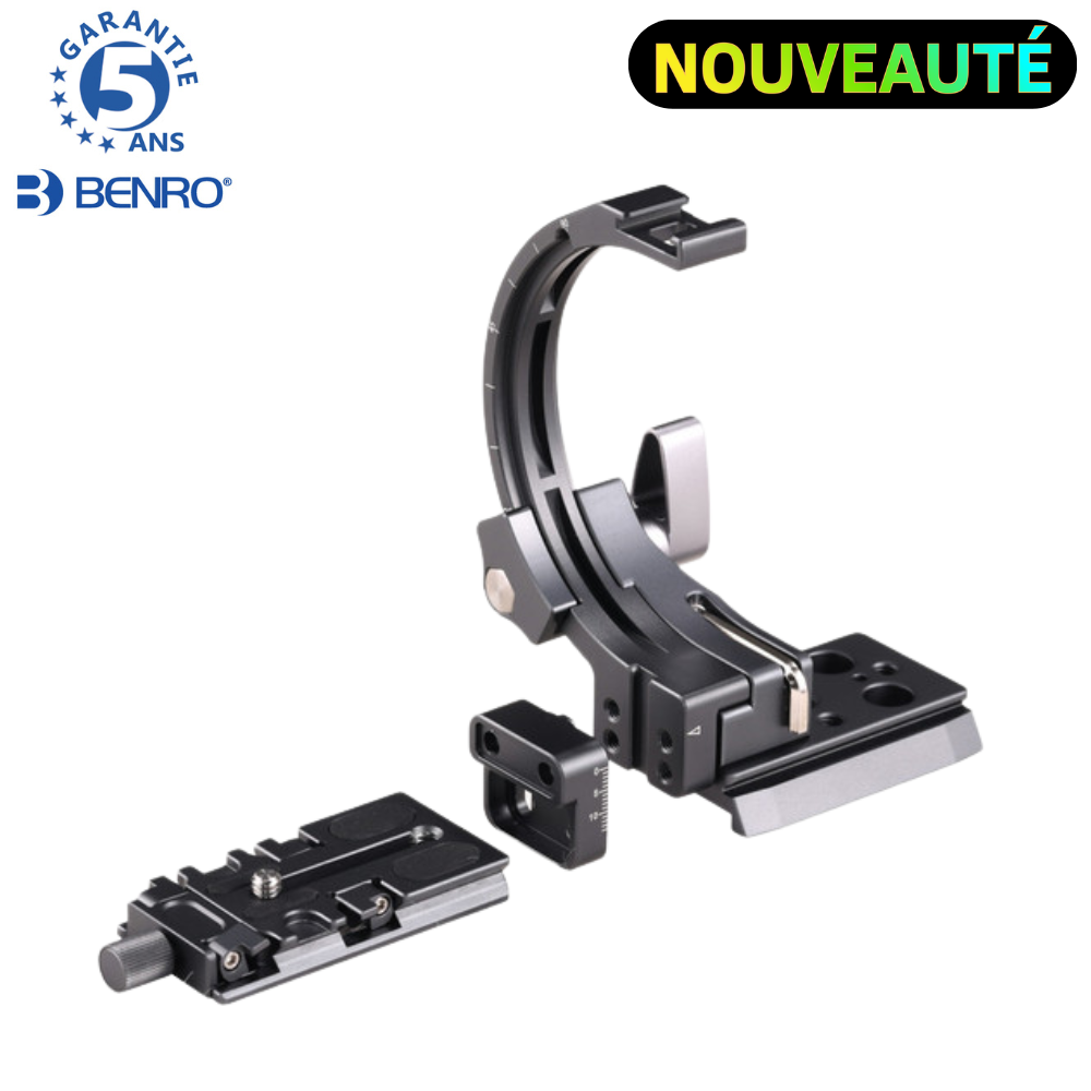 BENRO QRB95DUAL Support d'objectif à rotation rapide mode Paysage/Portrait compatible Arca et 501PL et griffe accessoire