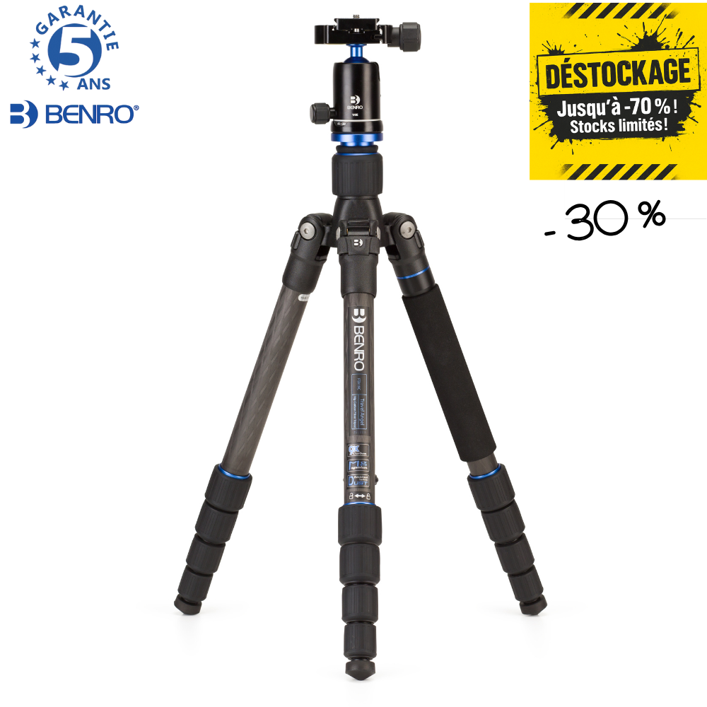 BENRO FTA19CV0 -30% ! Kit Trépied Travel Angel Carbone avec colonne Série 1 5 Sections 1,45 Kg Capacité 8 Kg Tête V0 et 39 cm replié !!
