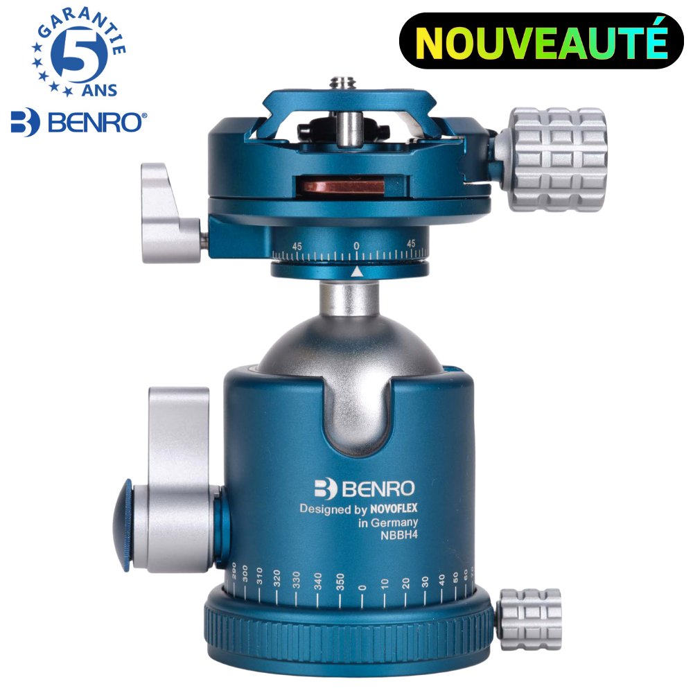 BENRO NBBH4 NOVOFLEX PRO Tête rotule tout métal + Plateau PU58 Arca - Capacité 12 kg / Poids 630 g double panoramique étau amovible