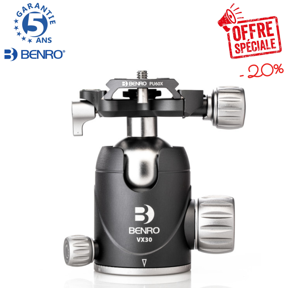 BENRO VX30 -20% ! Tête rotule à friction + Plateau PU60X - Capacité 30 Kg - Poids 380 g !