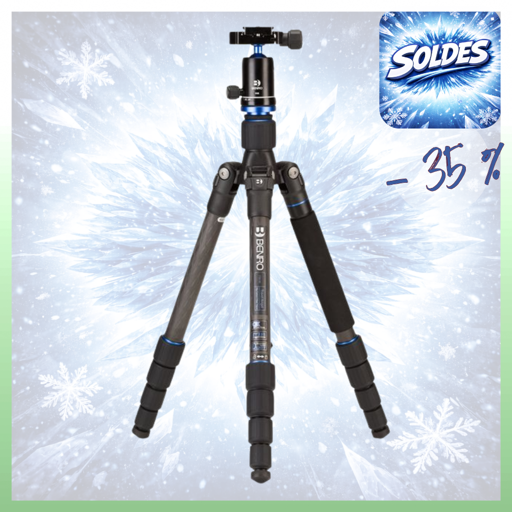 BENRO FTA19CV0 -35% ! Kit Trépied Travel Angel Carbone avec colonne Série 1 5 Sections 1,45 Kg Capacité 8 Kg Tête V0 et 39 cm replié !!
