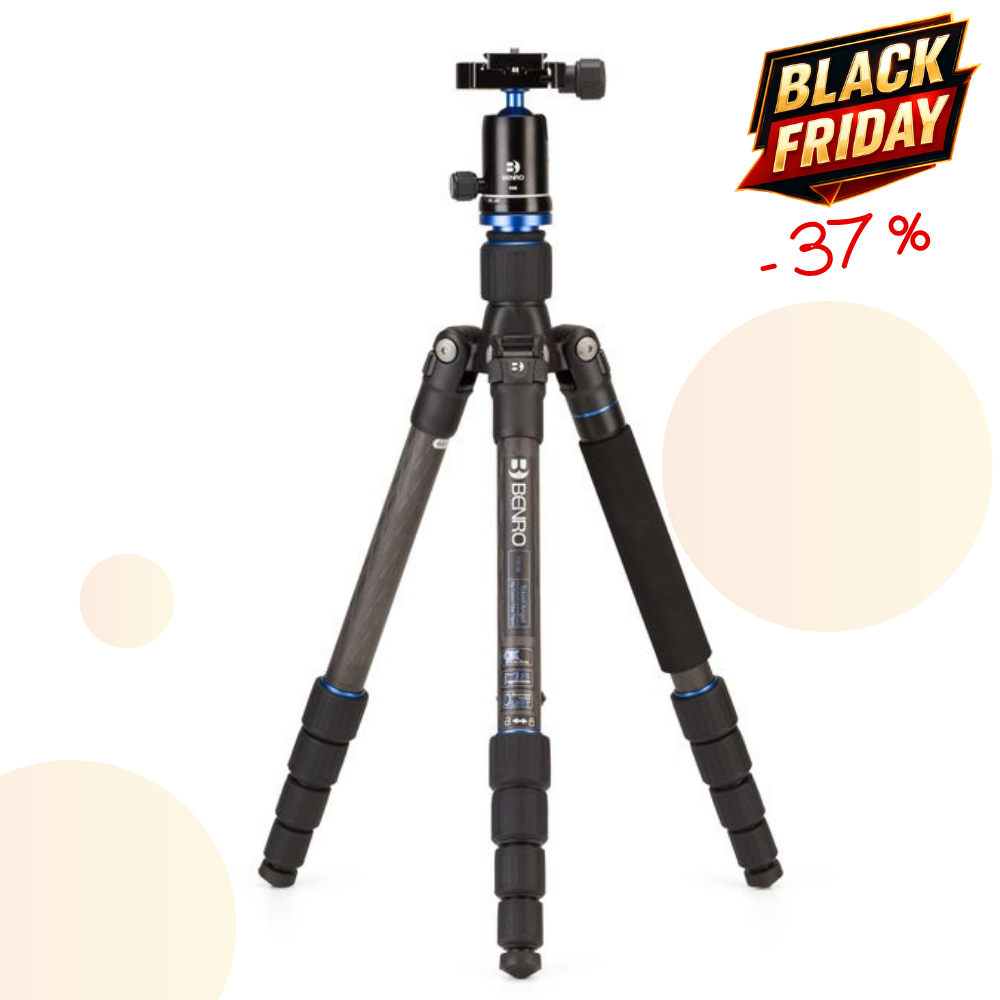 BENRO FTA19CV0 -37% ! Kit Trépied Travel Angel Carbone avec colonne Série 1 5 Sections 1,45 Kg Capacité 8 Kg Tête V0 et 39 cm replié !!
