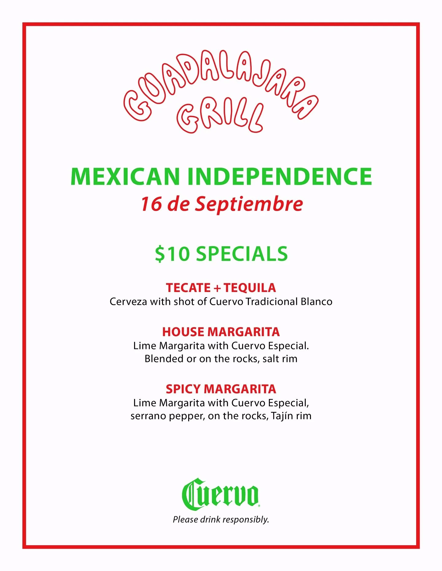 Join us today and tomorrow for Mexican Independence Day at Guad Grill!
We&rsquo;ll be offering @josecuervotequila drink specials ALL DAY September 15 and 16 de Septiembre. 
🇲🇽 Viva Mexico 🇲🇽 

#mexicanindependenceday #guadgrill #eastbayeats #visi