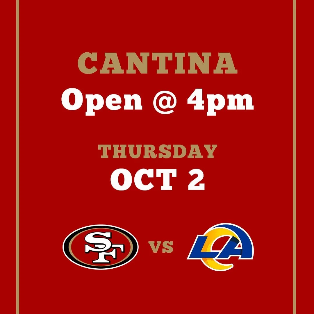 Our CANTINA will be OPEN at 4PM for the @49ers game tomorrow. Happy Hour drinks and bites 4-6pm!
🏈🍹🍻🌮

#hotplatehotplate #guadgrill #niners #happyhour #visitconcordca #eastbayeats #concordeats #nflthursday