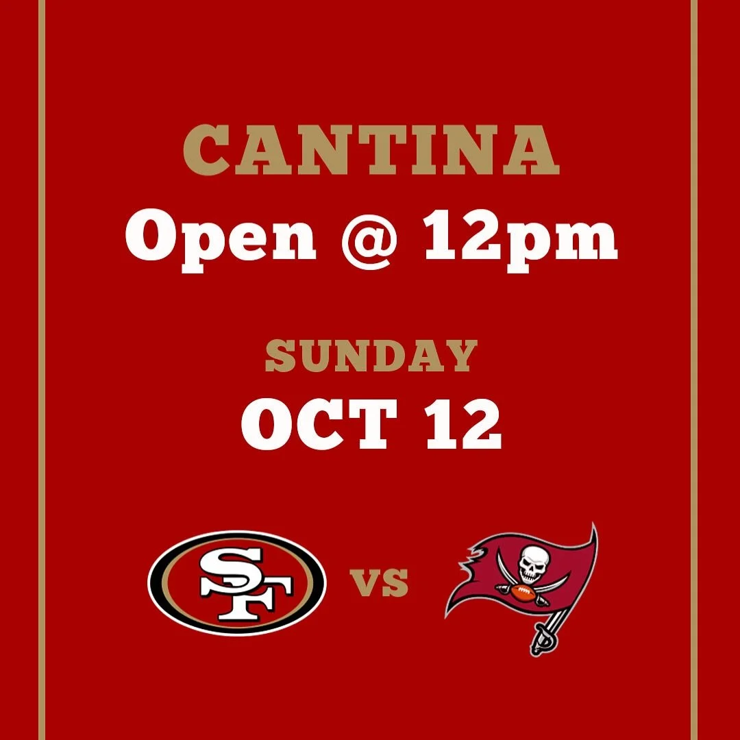 Our CANTINA will be OPEN at 12PM for the @49ers game Sunday afternoon. Happy Hour drinks all day!
🏈🍹🍻

#hotplatehotplate #guadgrill #niners #happyhour #visitconcordca #eastbayeats #concordeats #nflsunday #football #cantina #drinkspecials