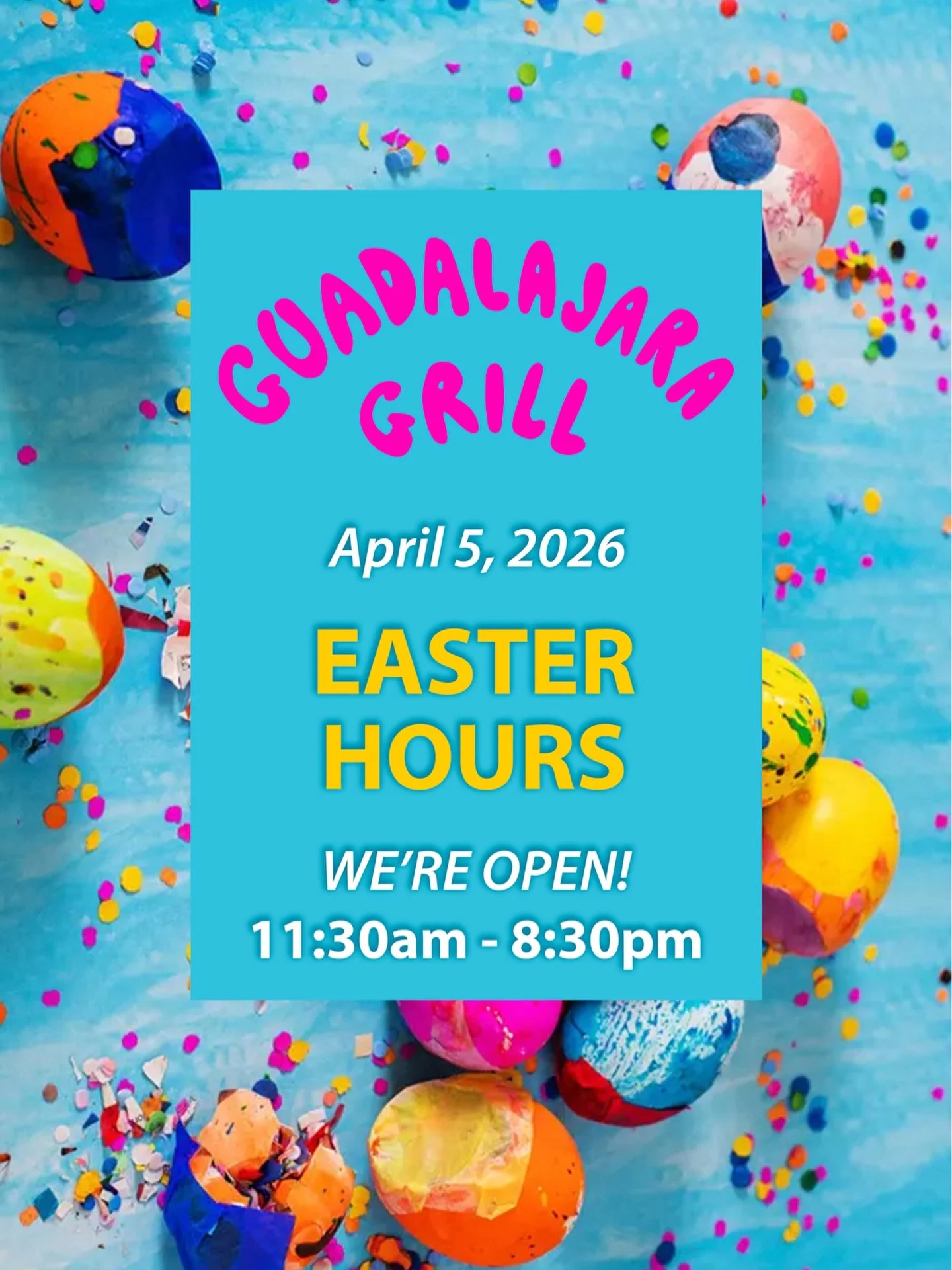 OPEN on Easter Sunday during our regular biz hours of 11:30am - 8:30pm.

Happy Easter Amigos 🐰

#hotplatehotplate #guadgrill #easter #visitconcordca