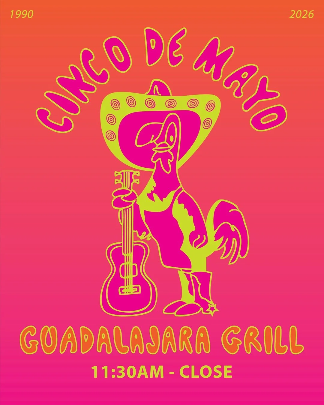 CINCO DE MAYO 2026

Celebrate Cinco De Mayo at Guad Grill! 
Drink specials by @josecuervotequila 
Come and be part of the festivities! We&rsquo;ll be open from 11:30am-close. 

Some friendly reminders for Tuesday:
No Take Out orders after 5pm.
No Res
