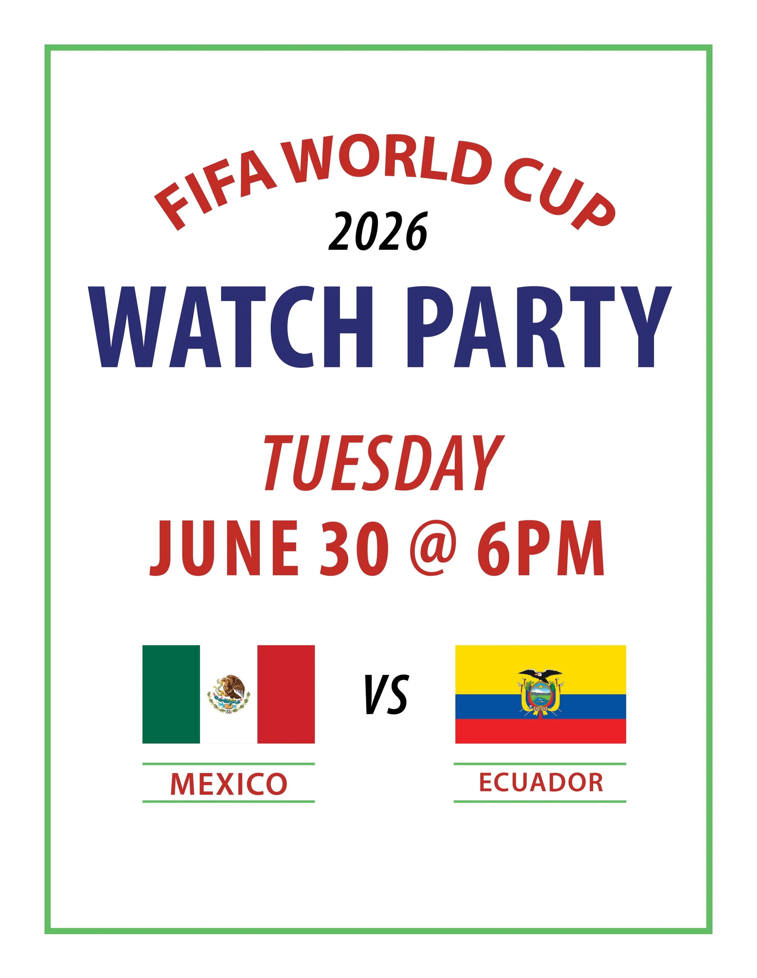 Tomorrow! World Cup Watch Party 
Tuesday, June 30 @ 6pm
Mexico 🇲🇽 vs Ecuador 🇪🇨 

🍹 The Cantina will be open starting at 4pm!
🍺🌮 Drink and food specials
📺 Watch on multiple screens

📍Guadalajara Grill
5446 Ygnacio Valley Rd, Concord, CA

#ho