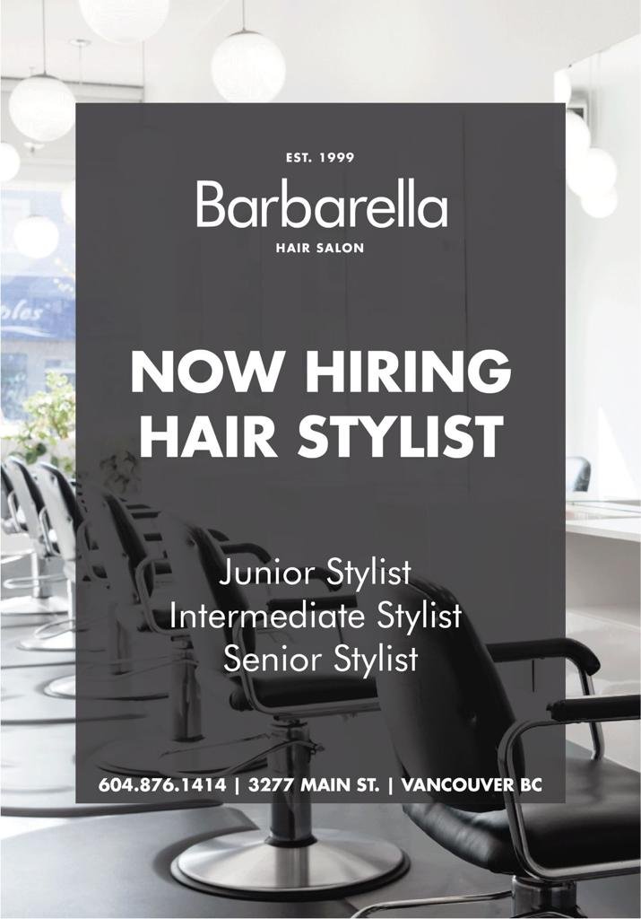 We Are Hiring! — Barbarella Hair Salon We Are Hiring! — Barbarella Hair Salon