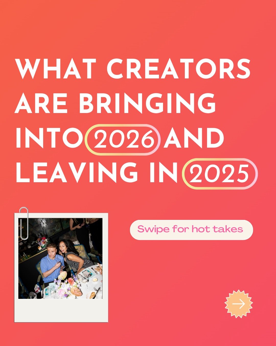 We kicked off this year by checking in with 20 creators from our network, asking them the question: what&rsquo;s in for 2026 - and what&rsquo;s being left in 2025?🔮

Overall, there is a growing appetite for creating content that feels lighter, more 
