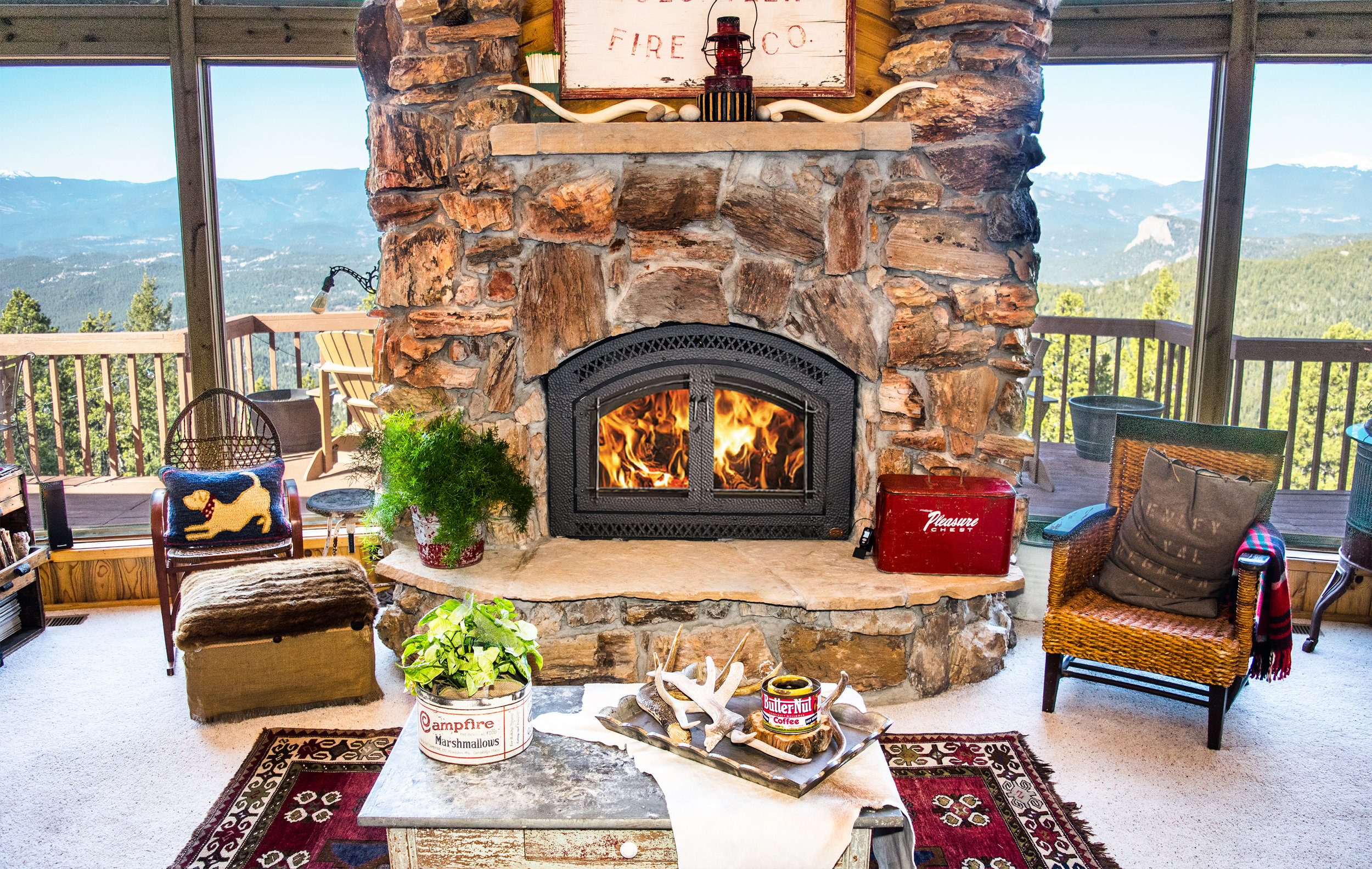 FireplaceX 44 Elite wood burning fireplace in a traditional Colorado mountain home.