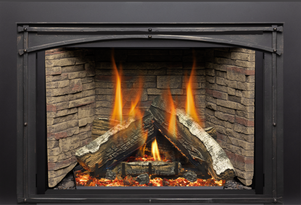 Kozy Heat Nordik 34i contemporary gas fireplace insert featuring realistic flames, high-definition logs, and a sleek Scandinavian-inspired design.