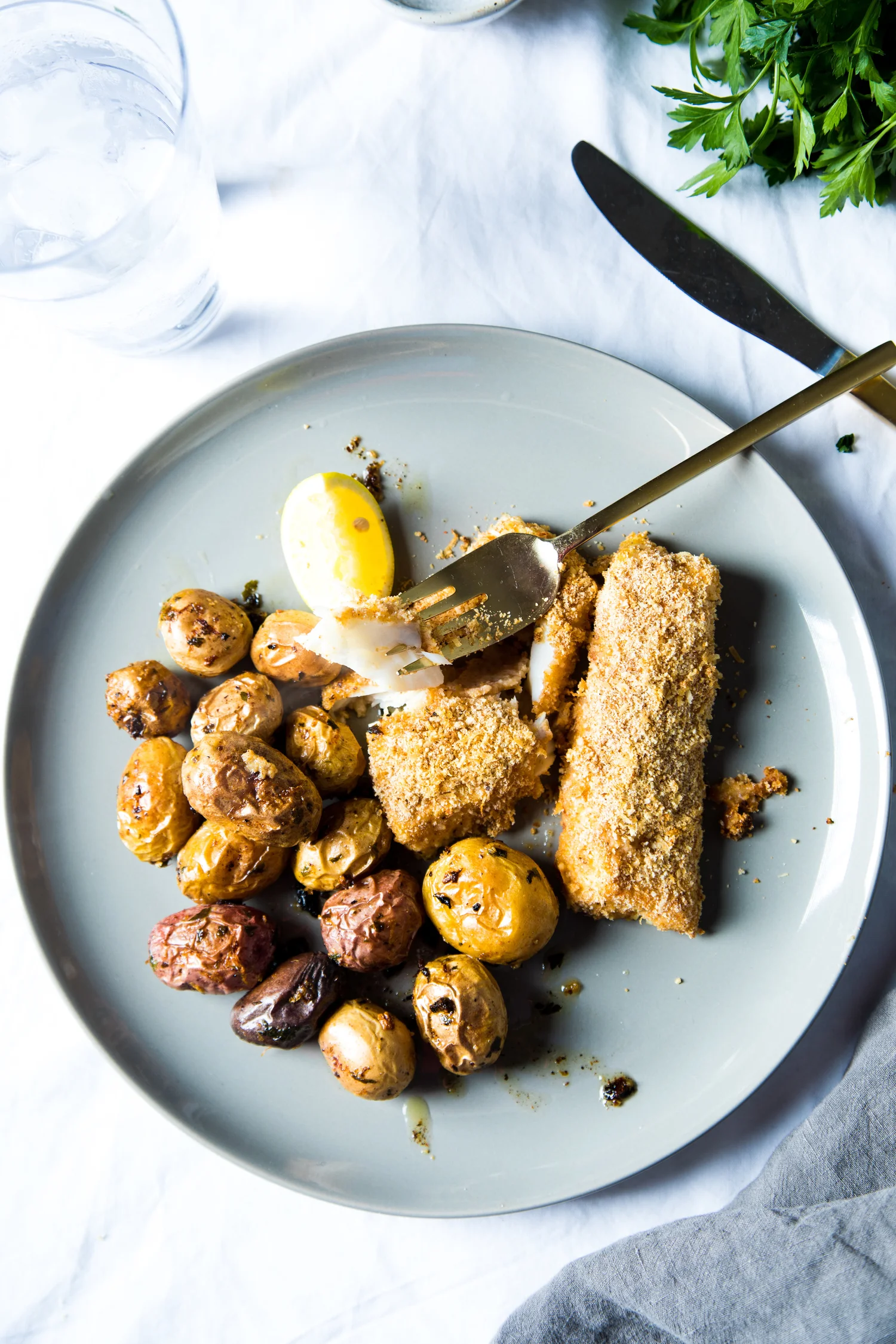 Parmesan Crusted Pollock With Garlic Roasted Potatoes Flourishing Foodie
