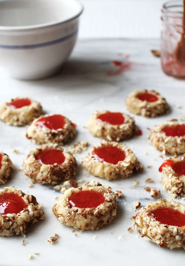 Strawberry Almond Thumbprint Cookies